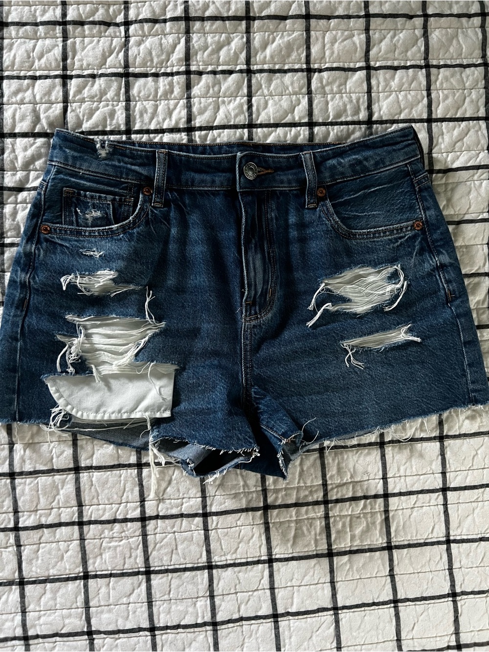 American Eagle Outfitters Dark Blue Distressed Denim Shorts
